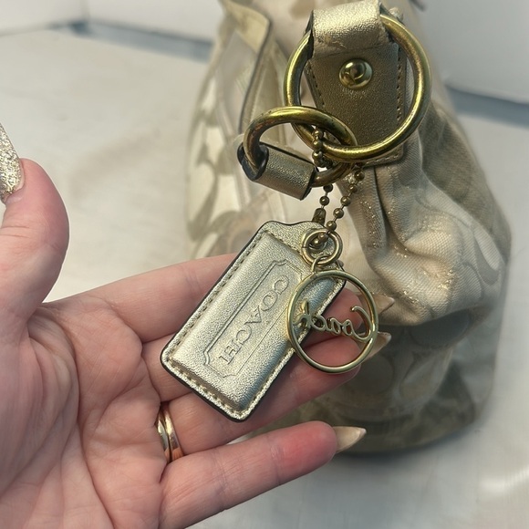 Coach Signature Hobo Bag Canvas Leather Metalic Gold Beige No.C1293-F19195 - Picture 6 of 9